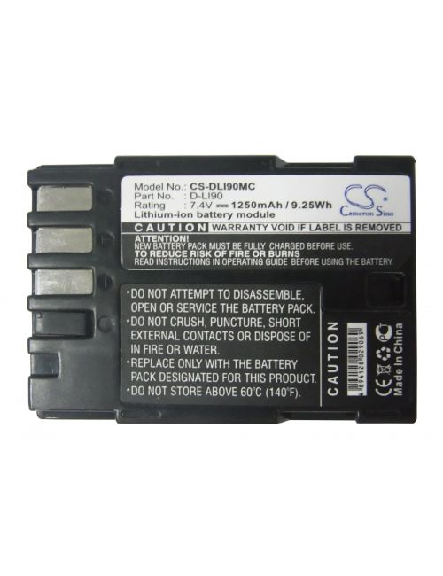 Batería para Pentax 645D, 645Z, K-01, K-3, K-5, K-5 II, K-5 IIs y K-7. D-LI90 compatible 7,4V 1250mAh Li-Ion - CS-DLI90MC -  - 4