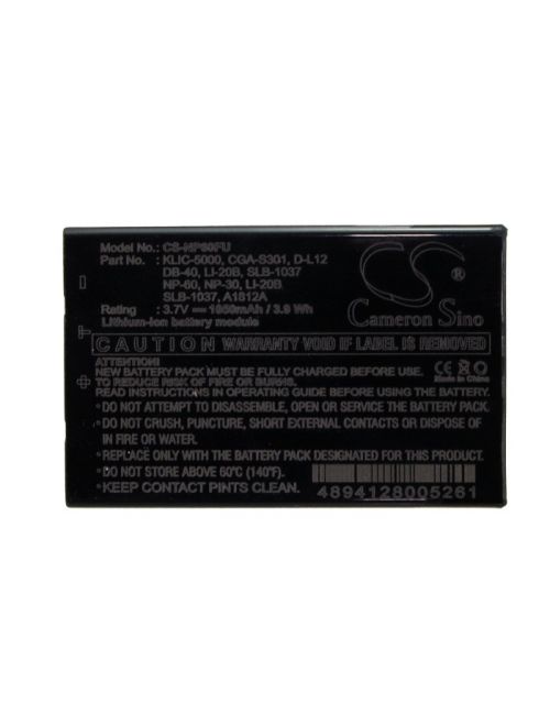 Batería para Toshiba Camileo H10, H20, HD, P10, P20, P30, Pro HD... PDR-BT3, PA3792U-1, PX1425E-1BRS 3,7V 1050mAh Li-Ion - CS-NP