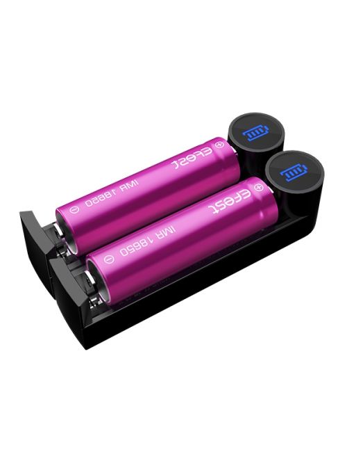 Cargador Efest para 2 baterías Litio Ión con entrada Micro USB e intensidad de carga de 1Ah.