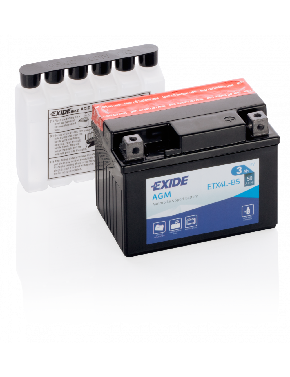Bateria motocicleta 12V 3Ah 50CCA ETX4L-BS, YTX4L-BS, LTX4L-BS Exide AGM - 1 Bateria motocicleta 12V 3Ah 50CCA ETX4L-BS, YTX4L-BS, LTX4L-BS Exide AGM - 1