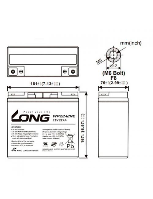 Bateria 12V 22Ah C20 ciclo profundo Long WP22-12NE - 3