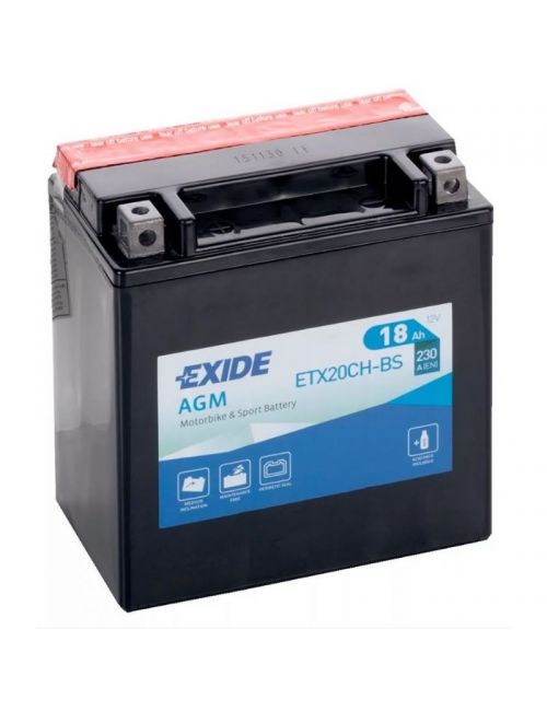 Batería moto 12V 18Ah 230CCA ETX20CH-BS Exide serie AGM - ETX20CH-BS -  - 3661024034937 - 1