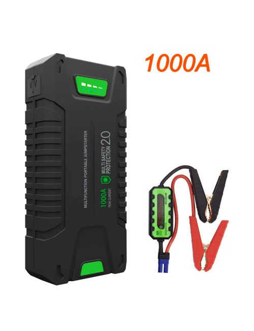 Arrancador de litio 20000mAh 1000A y powerbank con 1 puertos USB-A, 1 puerto USB-C, 2 salidas DC 12-16V (180W max.) y linterna -