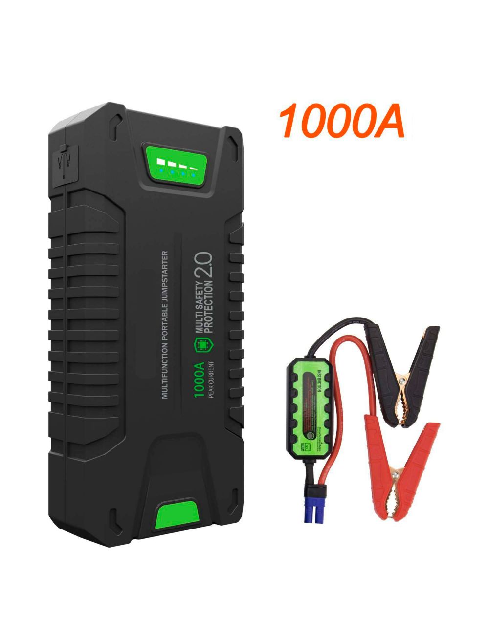 Booster de lítio de 20000mAh 1000A com 1 porta USB-A, 1 porta USB-C, 2 tomadas DC 12-16V (180W max.) e lanterna - 1