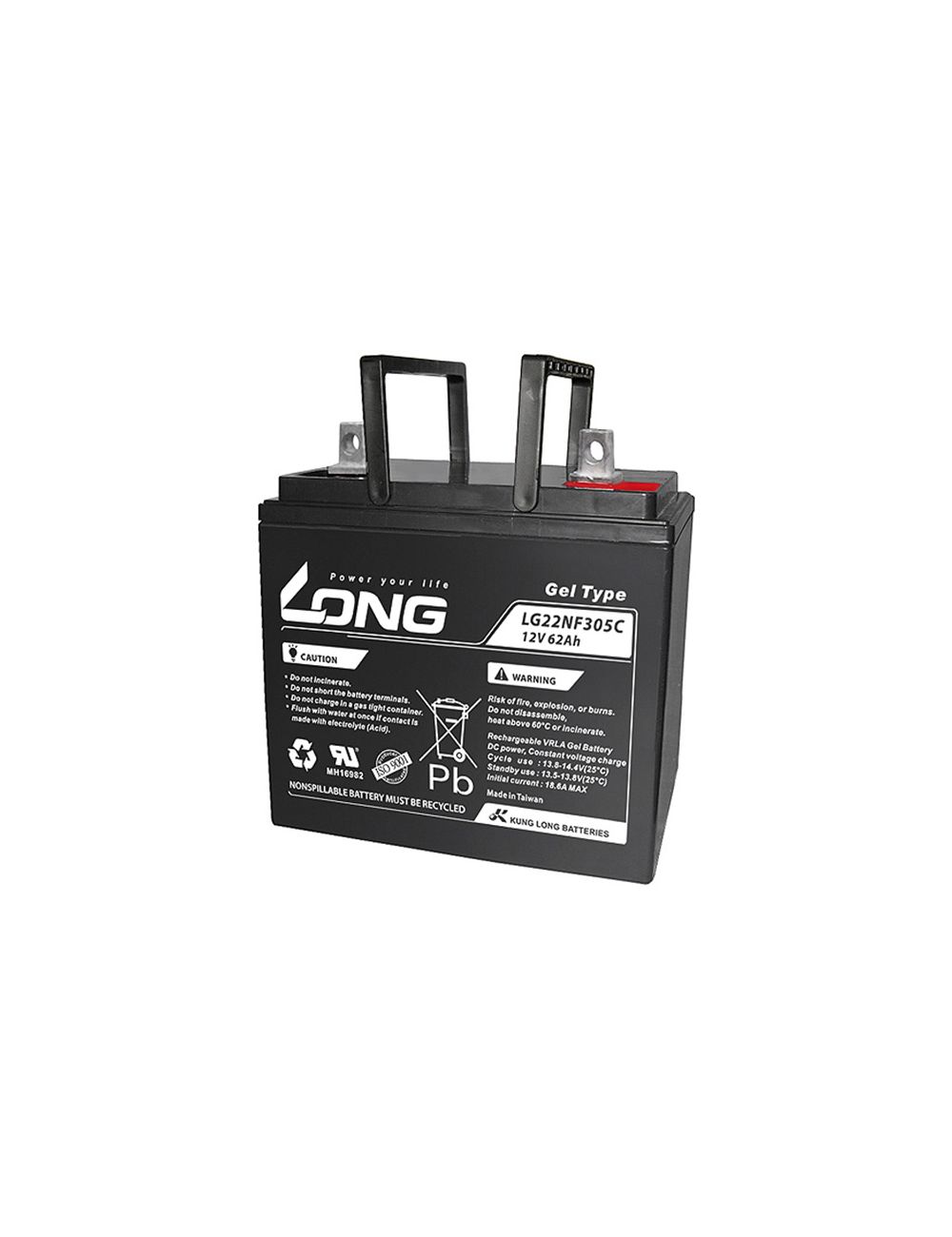 Batería de gel 12V 62Ah C10 ciclo profundo Long serie LG - LG22NF305CN -  -  - 1