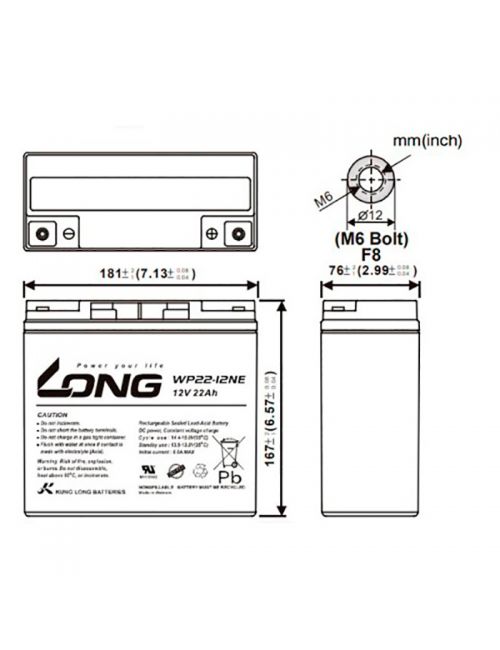 Pacote 2 baterias para GOGO LX de Ayudas Dinamicas 12V 22Ah C20 ciclo profundo Long WP22-12NE - 3