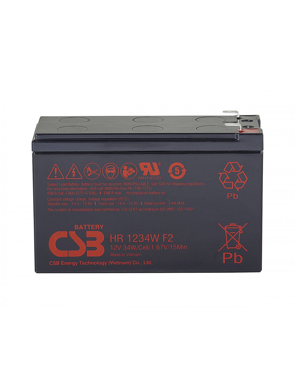 Batería 12V 9Ah 34W/celda CSB HR1234W F2 - CSB-HR1234WF2 -  -  - 1