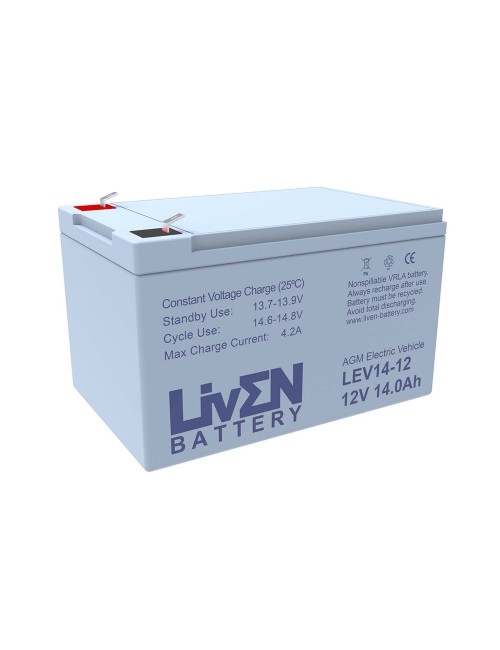 Pack de 2 baterías para scooter eléctrico e-town ETSRK1 de 12V 14Ah C20 ciclo profundo LivEN LEV14-12 - 2xLEV14-12 -  -  - 2
