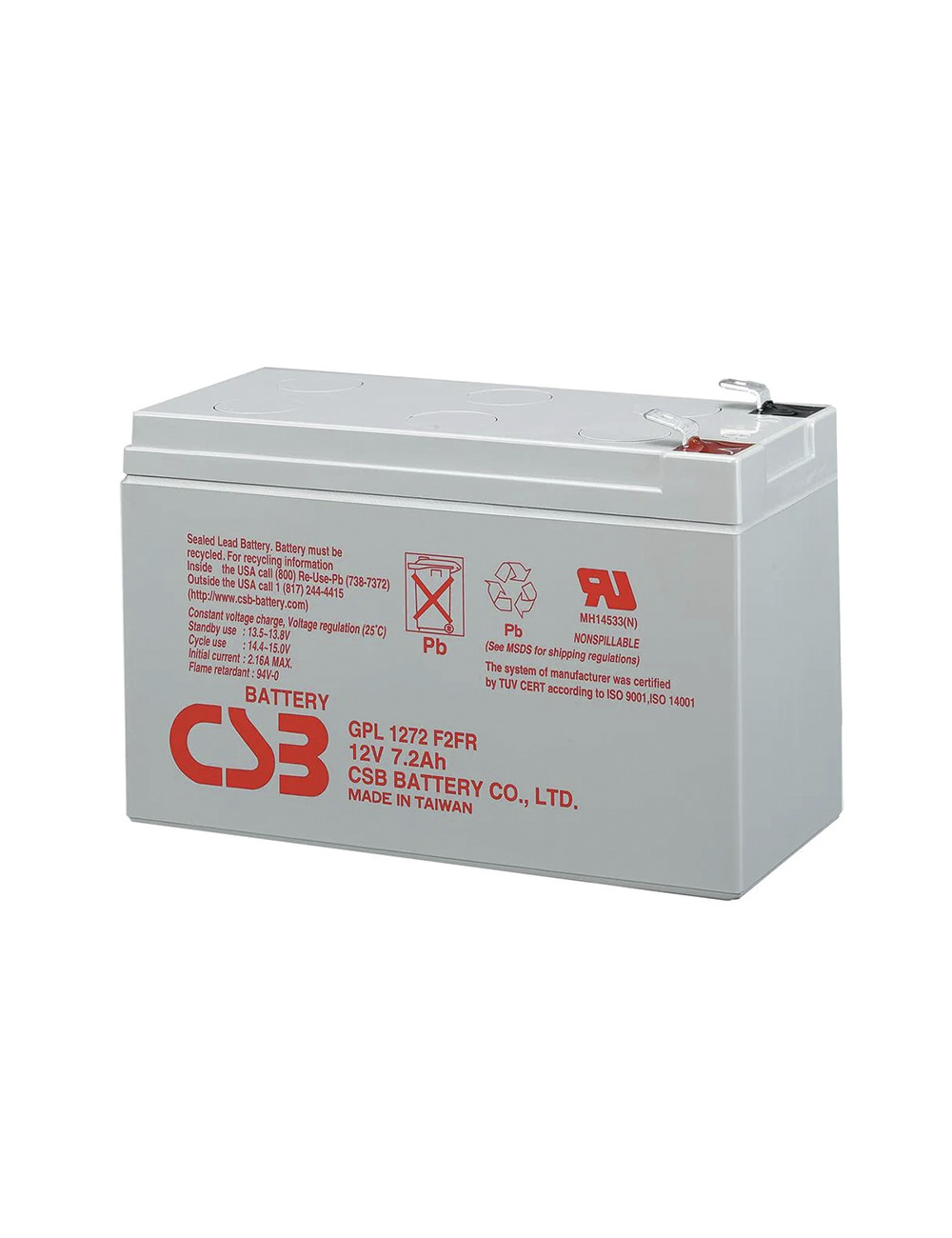Batería 12V 7,2Ah C20 CSB GPL1272 F2FR con tecnología FR (retardante de llama) - CSB-GPL1272F2FR -  -  - 1