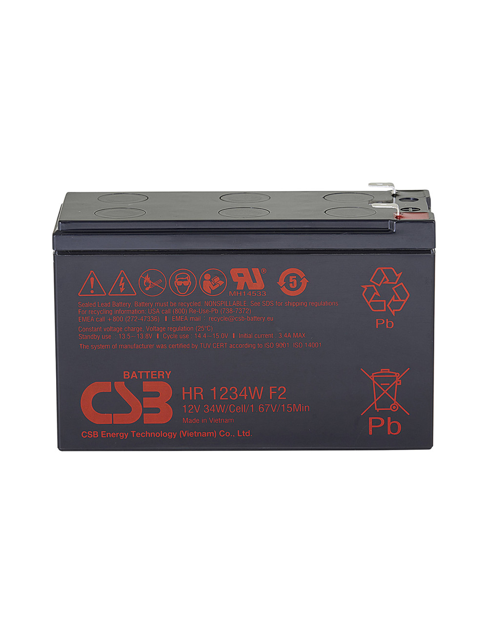 Batería para SAI 12V 9Ah 34W/celda CSB HR1234W F2 - CSB-HR1234WF2 -  -  - 1