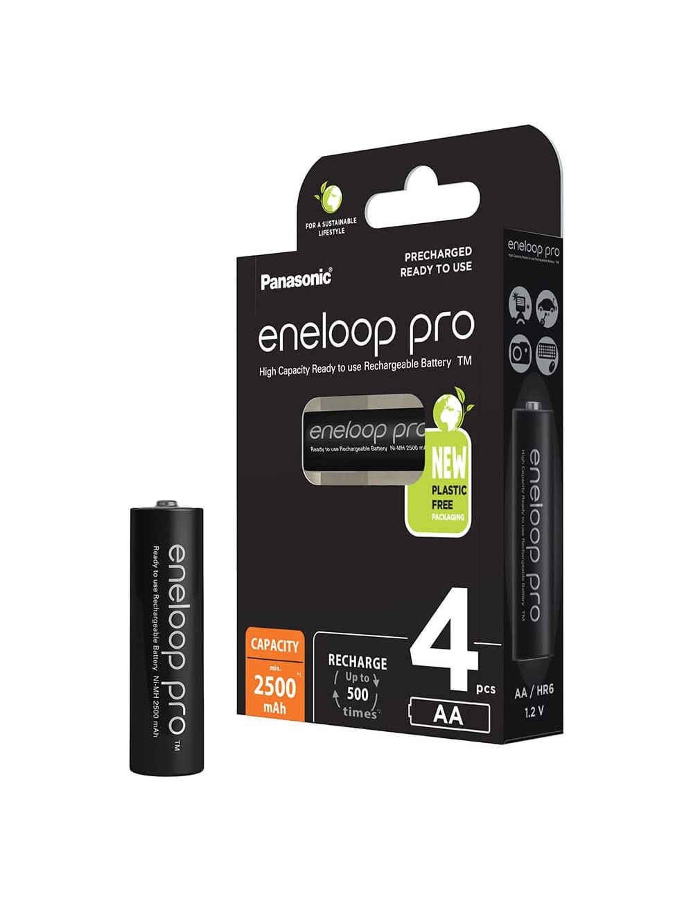 Eneloop pro pilas recargables AA 2500mAh Ni-Mh Panasonic (Blister 4 unidades) - BK-3HCDE/4BE -  - 5410853064152 - 1