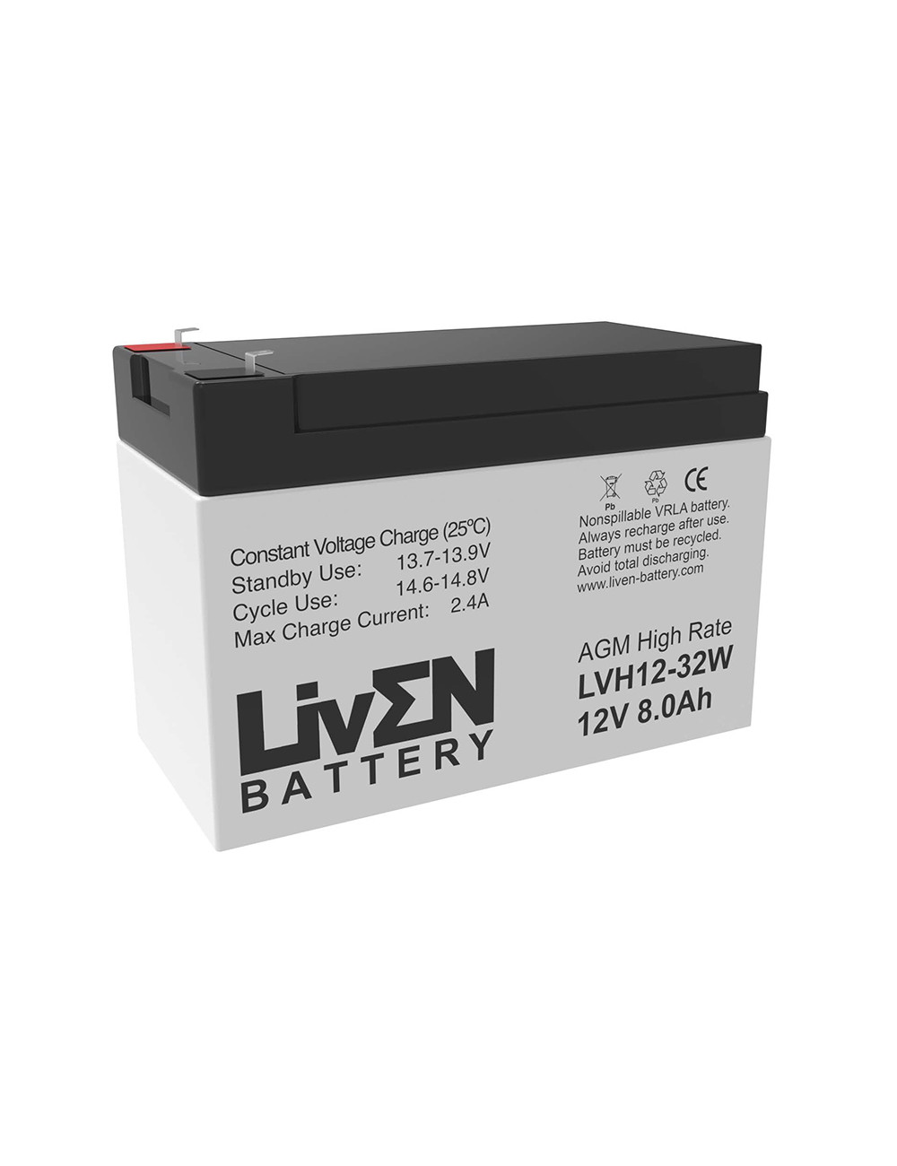 Batería 12V 8Ah C20 32W alta descarga Liven LVH12-32W - LVH12-32W -  -  - 1