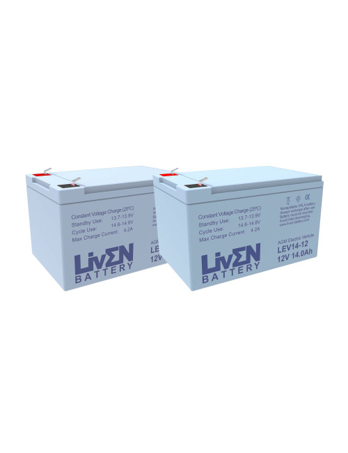 Pack de 2 baterías (24V) para patinete y scooter eléctrico de 12V 14Ah C20 ciclo profundo LivEN LEV14-12 - 2xLEV14-12 -  -  - 1