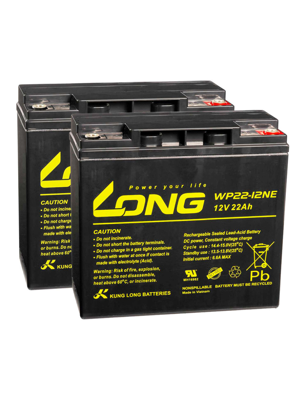 Pack 2 baterías para Libercar Powerchair Sport 12V 22Ah C20 ciclo profundo Long WP22-12NE - 2xWP22-12NE -  -  - 1