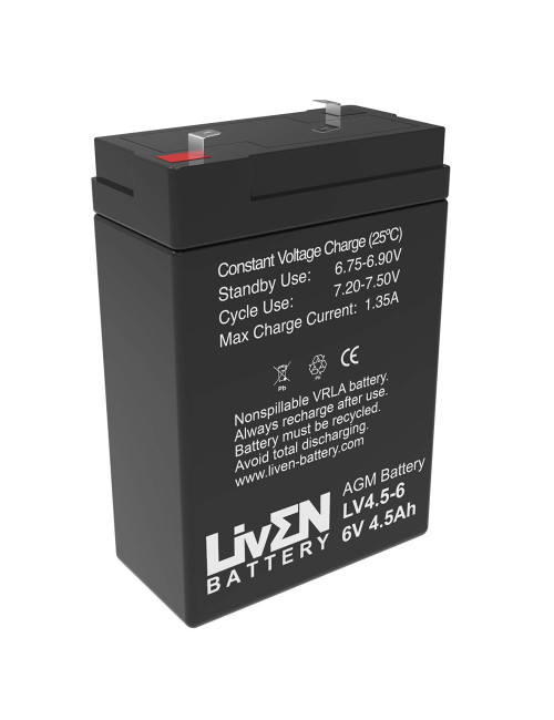 Batería Feber, Injusa, Moltó, PegPerego para coches, motos y quads eléctricos 6V 4,5Ah LivEN LV4.5-6 - LV4.5-6 -  -  - 1