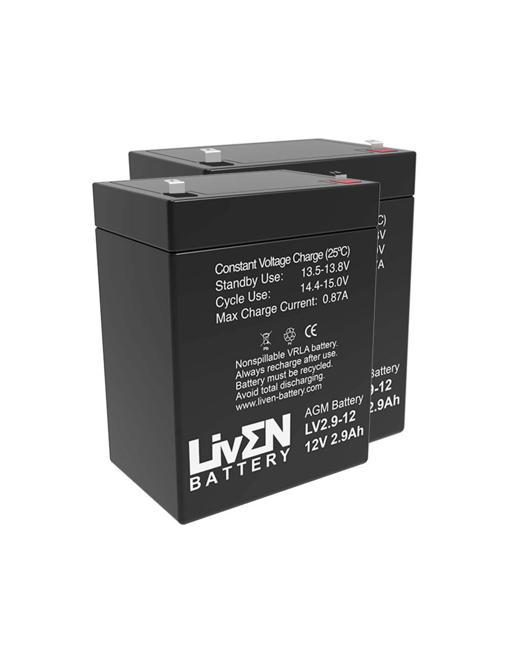 Pacote de 2 baterias (24V) para elevadores de transferência e cestas Winncare HOP E-150 de 12V 2,9Ah Liven LV2.9-12 - 1
