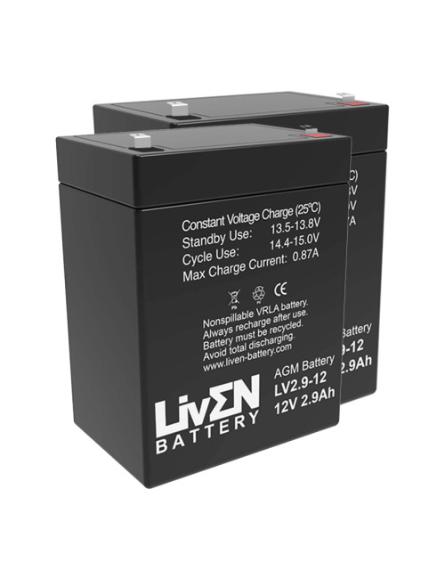 Pacote 2 baterias para elevadores de transferência e cestas de 12V 2,9Ah C20 Liven LV2.9-12 - 1