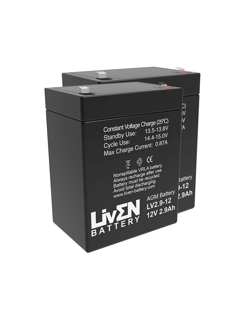 Pacote 2 baterias para elevadores de transferência e cestas de 12V 2,9Ah C20 Liven LV2.9-12 - 1