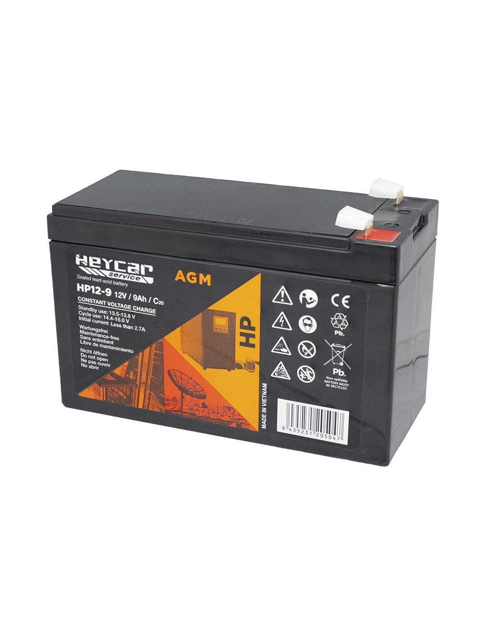 Bateria para UPS 12V 9Ah C20 36W alta descarga Heycar HP12-9 - 1