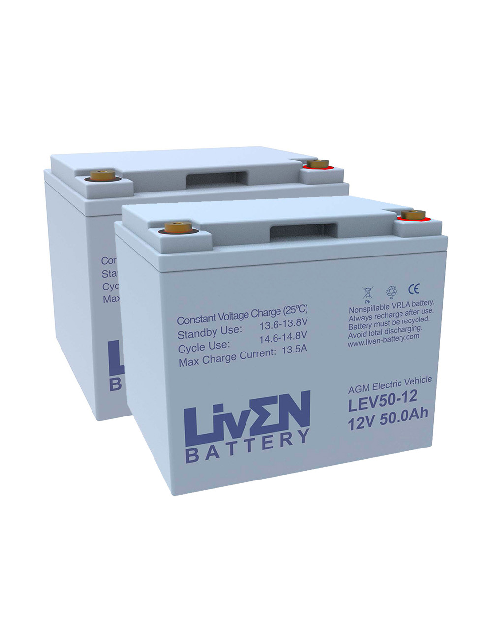 Pack 2 baterías para Quickie Rumba de Sunrise Medical de 12V 50Ah C20 ciclo profundo LivEN LEV50-12 - 2xLEV50-12 -  -  - 1