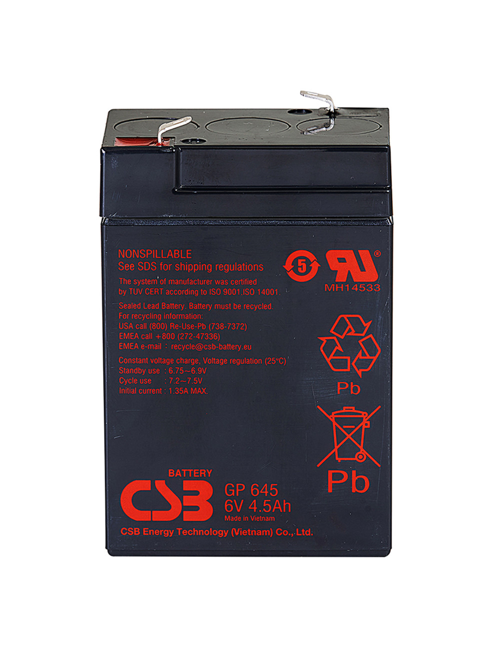 Batería 6V 4,5Ah C20 CSB GP645 - CSB-GP645 -  -  - 1