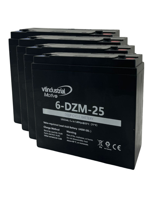 Pack 4 baterías gel AGM para scooter eléctrico de 12V 25Ah C20 ciclo profundo serie Motive 6-DZM-25 - 4x6-DZM-25 -  -  - 1