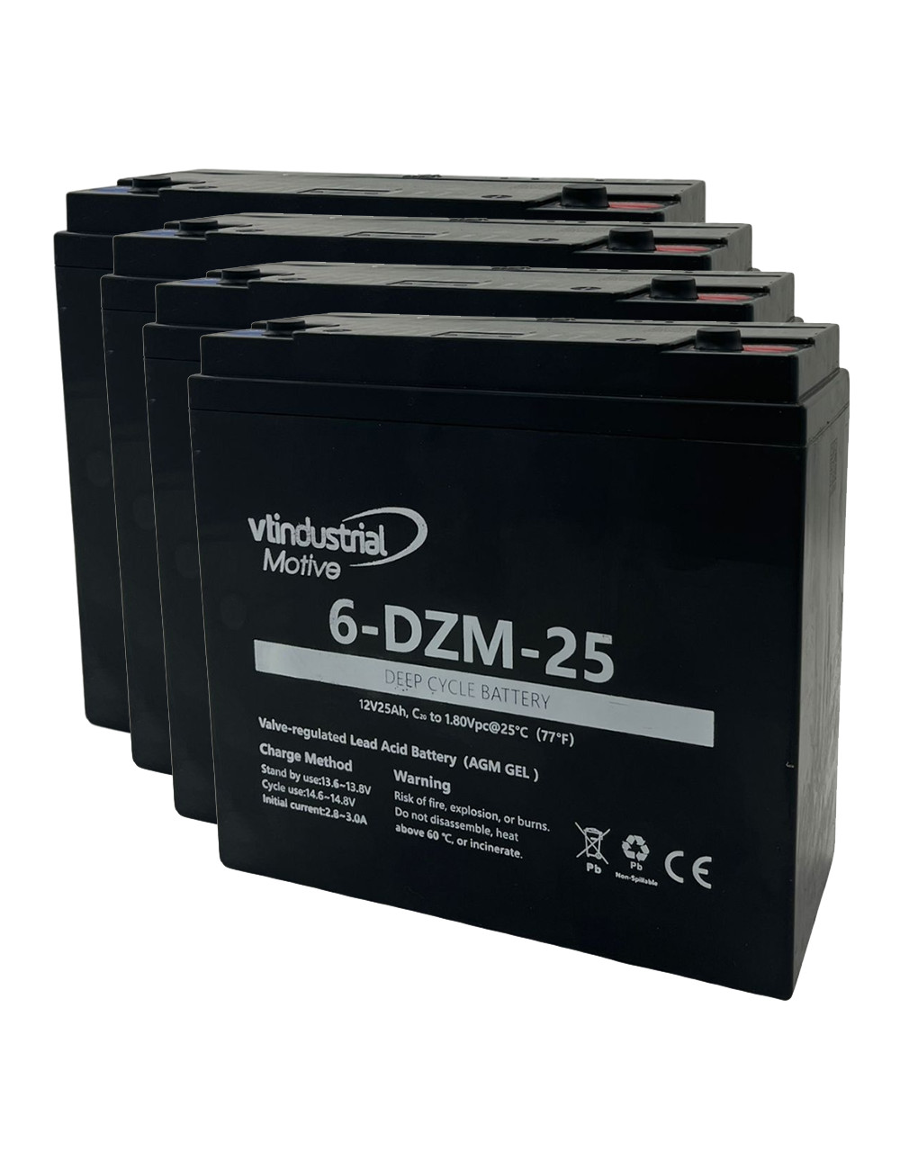 Batería para Veleco ZT15 (48V) pack 4 baterías de 12V 25Ah C20 ciclo profundo serie Motive 6-DZM-25 - 4x6-DZM-25 -  -  - 1
