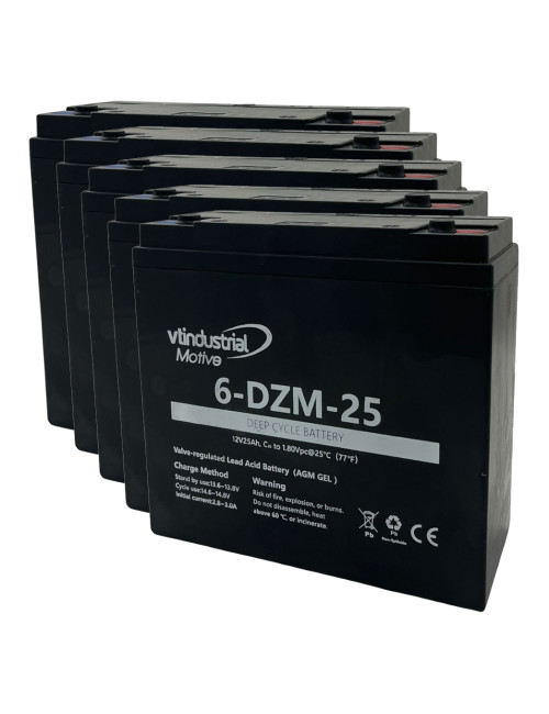 Batería para Veleco ZT63 (60V) pack 5 baterías de 12V 25Ah C20 ciclo profundo serie Motive 6-DZM-25 - 5x6-DZM-25 -  -  - 1