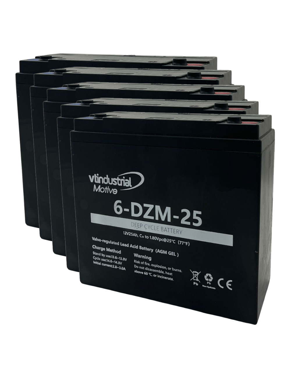 Batería para Veleco ZT63 (60V) pack 5 baterías de 12V 25Ah C20 ciclo profundo serie Motive 6-DZM-25 - 5x6-DZM-25 -  -  - 1