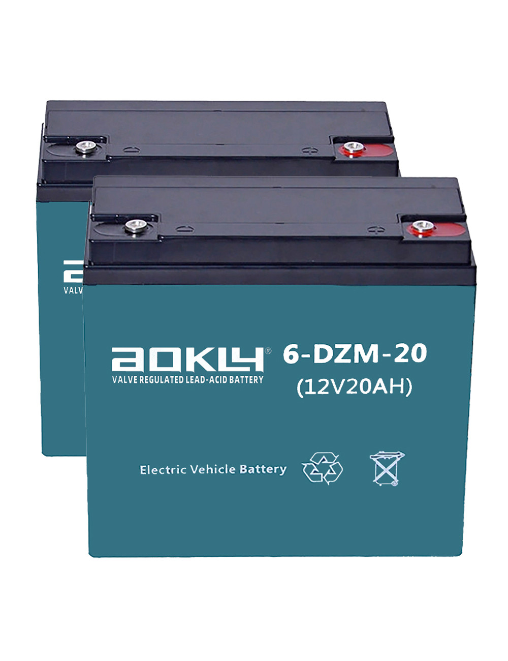 Pack 2 baterías para silla de ruedas y scooter eléctrico de 12V 20Ah C20 ciclo profundo Aokly 6-DZM-20 (6-DZF-20) - 2x6-DZM-20 -
