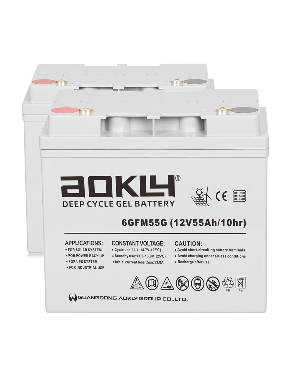 Pack 2 baterías de gel para silla de ruedas y scooter eléctrico de 12V 55Ah C10 ciclo profundo Aokly 6GFM55G - 2x6GFM55G - - - Pack 2 baterías de gel para silla de ruedas y scooter eléctrico de 12V 55Ah C10 ciclo profundo Aokly 6GFM55G - 2x6GFM55G - - -