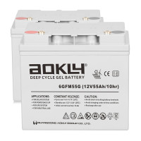 Pack 2 baterías de gel para silla de ruedas y scooter eléctrico de 12V 55Ah C10 ciclo profundo Aokly 6GFM55G - 2x6GFM55G -  -  -