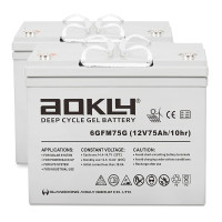 Pack 2 baterías de gel para silla de ruedas y scooter eléctrico de 12V 75Ah C10 ciclo profundo Aokly Power 6GFM75G - 2x6GFM75G -