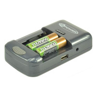 Cargador universal para baterías de cámaras de fotos, videocámaras y pilas recargables AA y AAA con puerto USB 2-Power - UDC5001