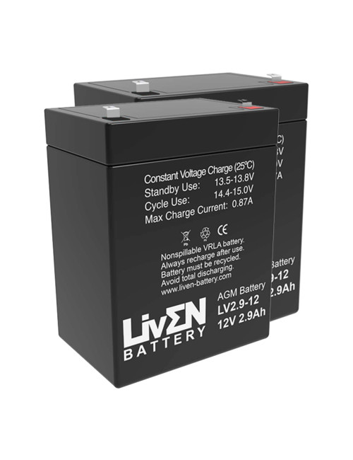 Pack 2 baterías (24V) para grúa Invacare Roze de 12V 2,9Ah Liven LV2.9-12 - 2xLV2.9-12 -  -  - 1