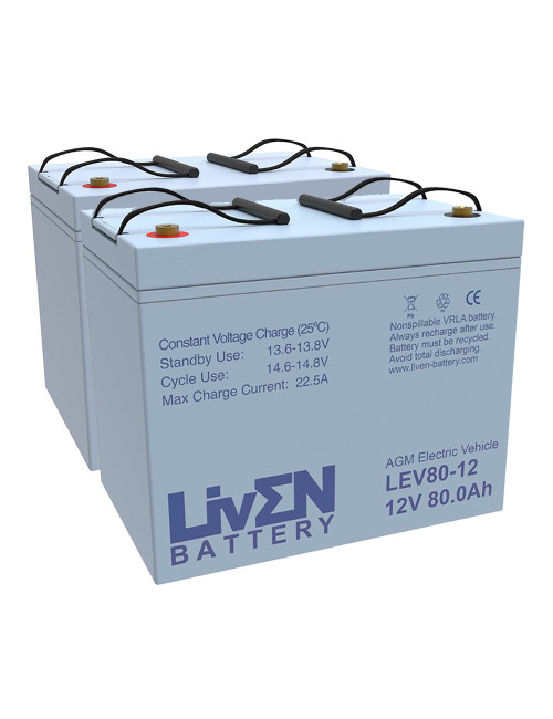 Pack 2 baterías para Invacare Storm 3 de 12V 80Ah C20 ciclo profundo Liven LEV80-12 - 2xLEV80-12 -  -  - 1