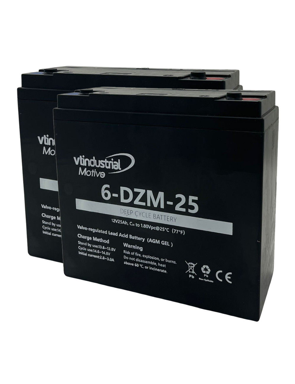 Pacote 2 baterias gel AGM para Venus 4 Sport de Vermeiren de 12V 25Ah C20 ciclo profundo serie Motive 6-DZM-25 - 1