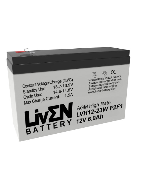 Bateria 12V 6Ah C20 23W de alta descarga Liven LVH12-23 F2F1 - 1