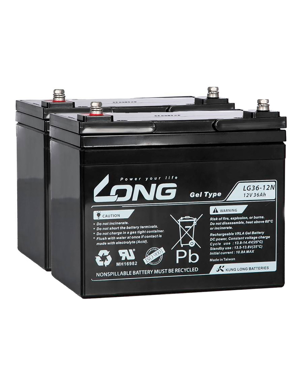 Pack 2 baterías de gel para Ottobock A200 de 12V 36Ah C20 ciclo profundo Long LG36-12N - 2xLG36-12N -  -  - 1