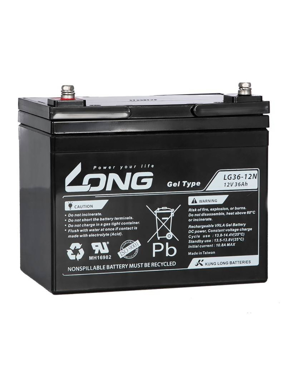 Bateria gel 12V 36Ah C20 ciclo profundo Long LG36-12N - 1