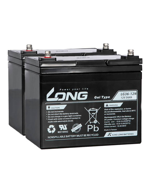 Pack 2 baterías gel para Invacare Leo de 12V 36Ah C20 ciclo profundo Long LG36-12N - 2xLG36-12N -  -  - 1