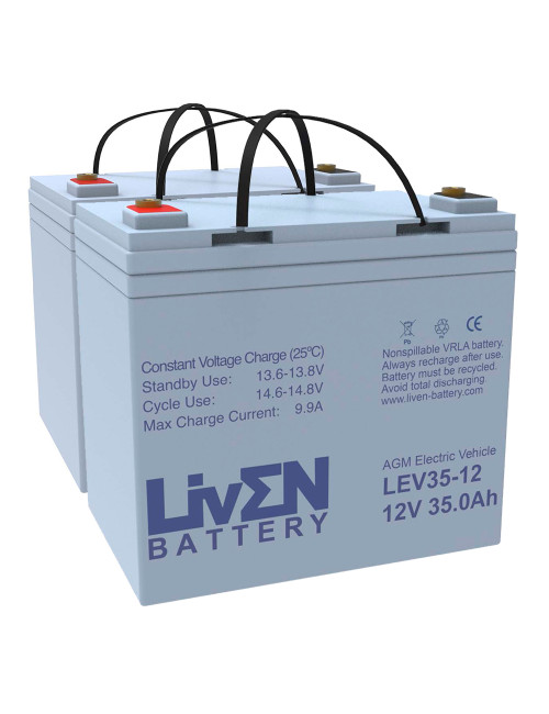 Pacote 2 baterías para cadeira de rodas e scooter eletrico de 12V 35Ah C20 ciclo profundo Liven LEV35-12 - 1