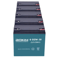 Pacote 5 baterías (60V) para scooters eléctricos, triciclos e quads de 12V 20Ah C20 ciclo profundo Aokly 6-DZM-20 - 1