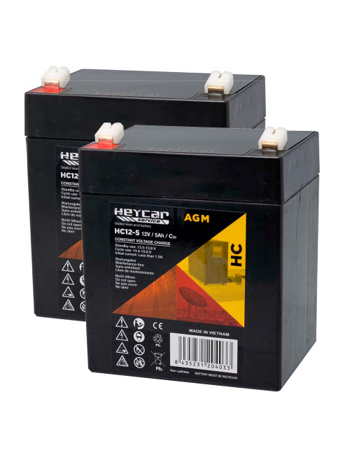 Pack 2 baterías (24V) para grúa Timotion TC12 de 12V 5Ah C20 Heycar HC12-5 - 2xHC12-5 -  -  - 1