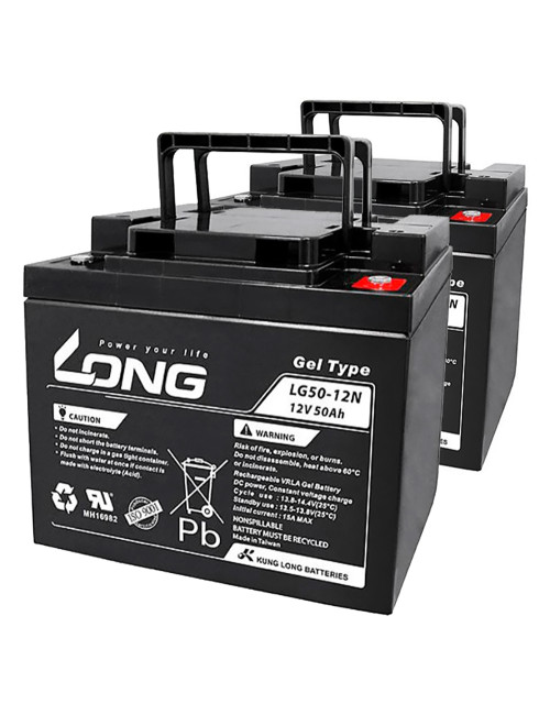 Pacote 2 baterias de gel para cadeira de rodas e scooter elétrico 12V 50Ah C20 ciclo profundo Long LG50-12N - 1