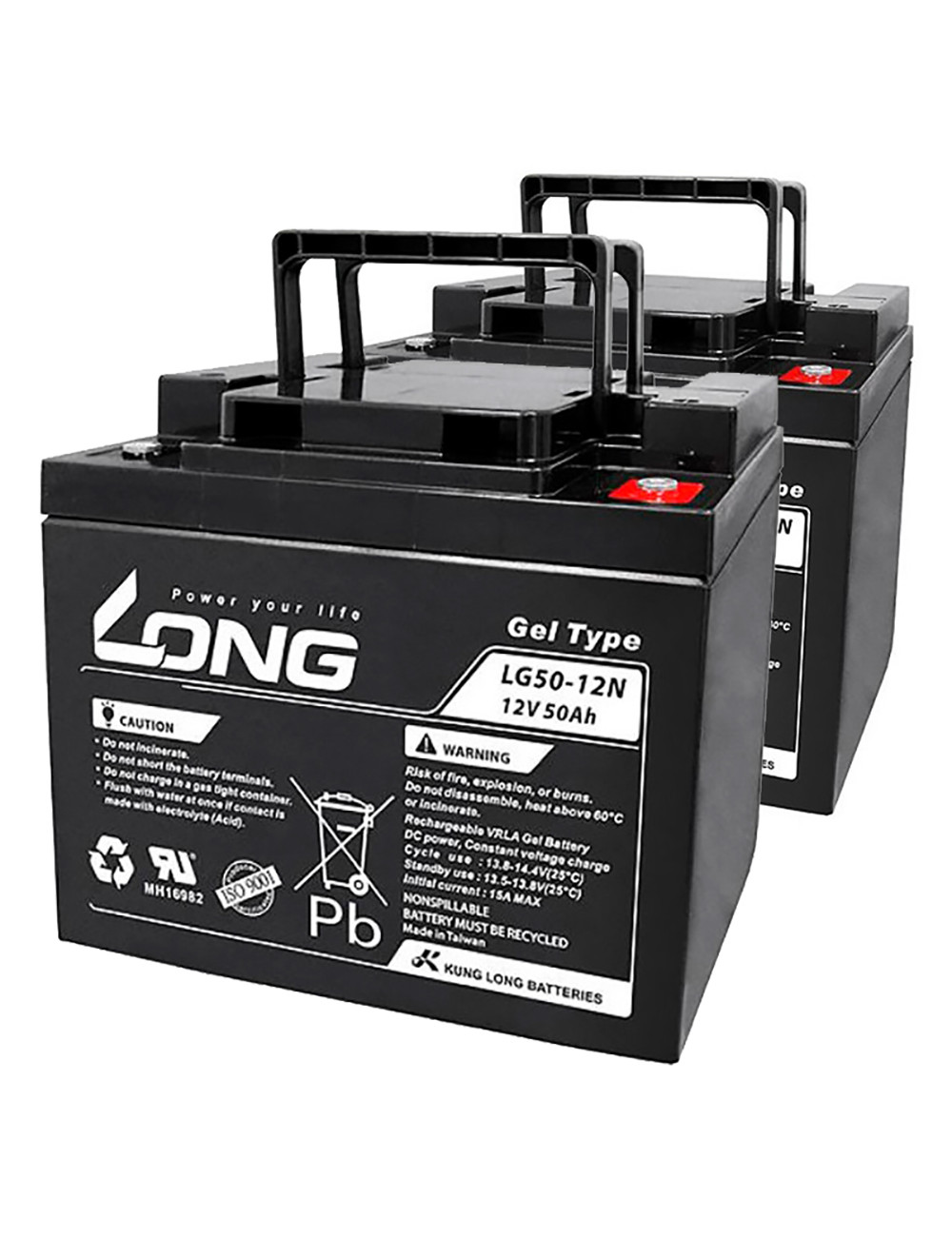 Pack 2 baterías de gel para silla de ruedas y scooter eléctrico de 12V 50Ah C20 ciclo profundo Long LG50-12N - 2xLG50-12N -  -  
