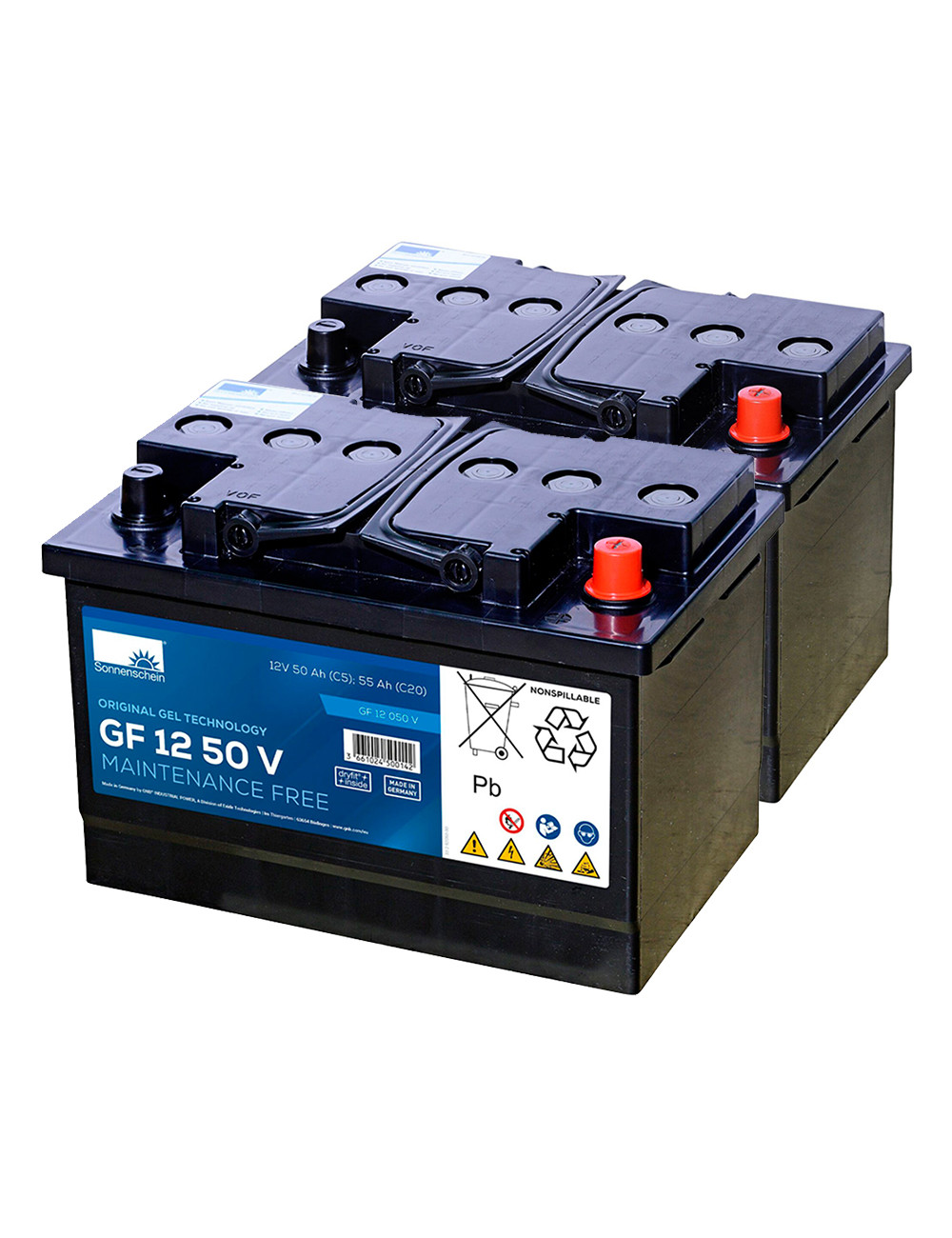 Pack 2 baterías de gel de 12V 55Ah C20/20Hr Sonneschein Dryfit serie GF-V - 2xGF12050V -  -  - 1