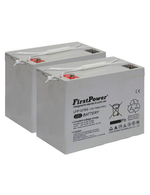 Pack 2 baterías de gel para silla de ruedas y scooter eléctrico 12V 75Ah C10 ciclo profundo FirstPower LFP1275G - 2xLFP1275G -  