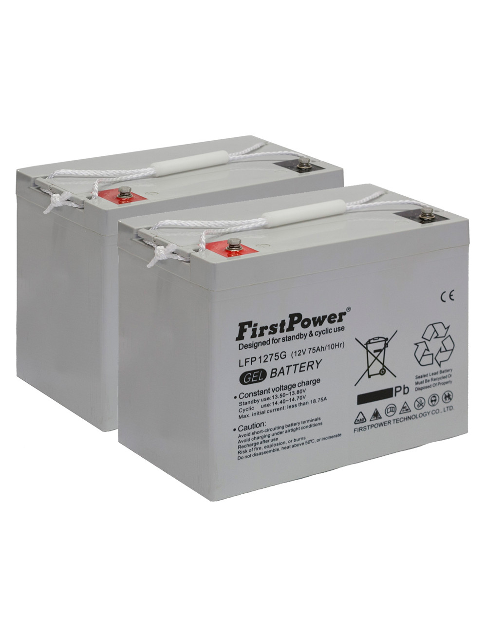 Pacote 2 baterias de gel para Invacare Kite de 12V 75Ah C10 ciclo profundo FirstPower LFP1275G - 1 Pacote 2 baterias de gel para Invacare Kite de 12V 75Ah C10 ciclo profundo FirstPower LFP1275G - 1