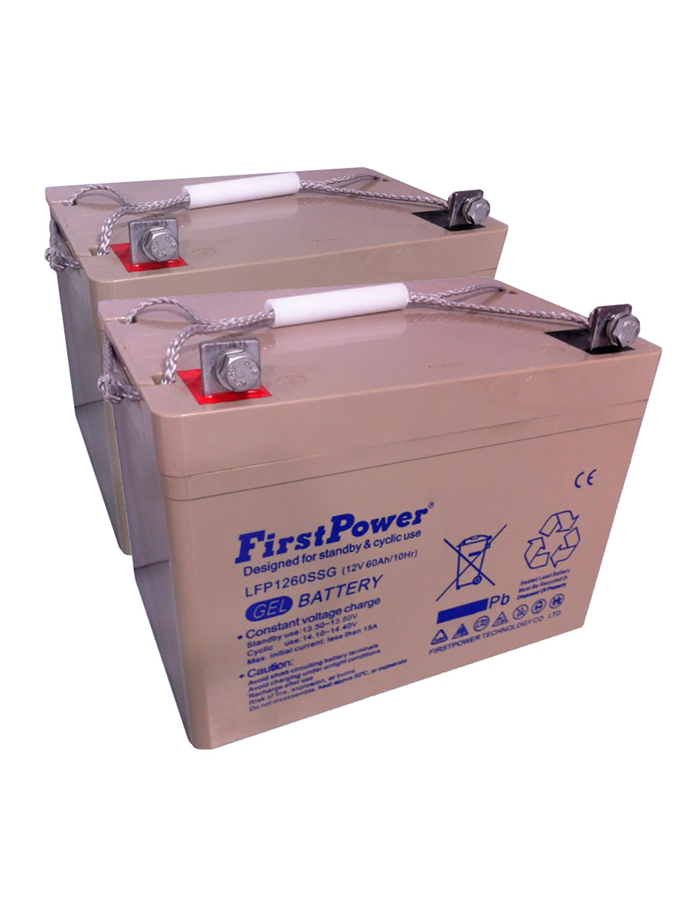 Pack 2 batería gel híbrido para silla de ruedas y scooter eléctrico de 12V 60Ah C10 ciclo profundo First Power LFP1260SSG - 2XLF Pack 2 batería gel híbrido para silla de ruedas y scooter eléctrico de 12V 60Ah C10 ciclo profundo First Power LFP1260SSG - 2XLF